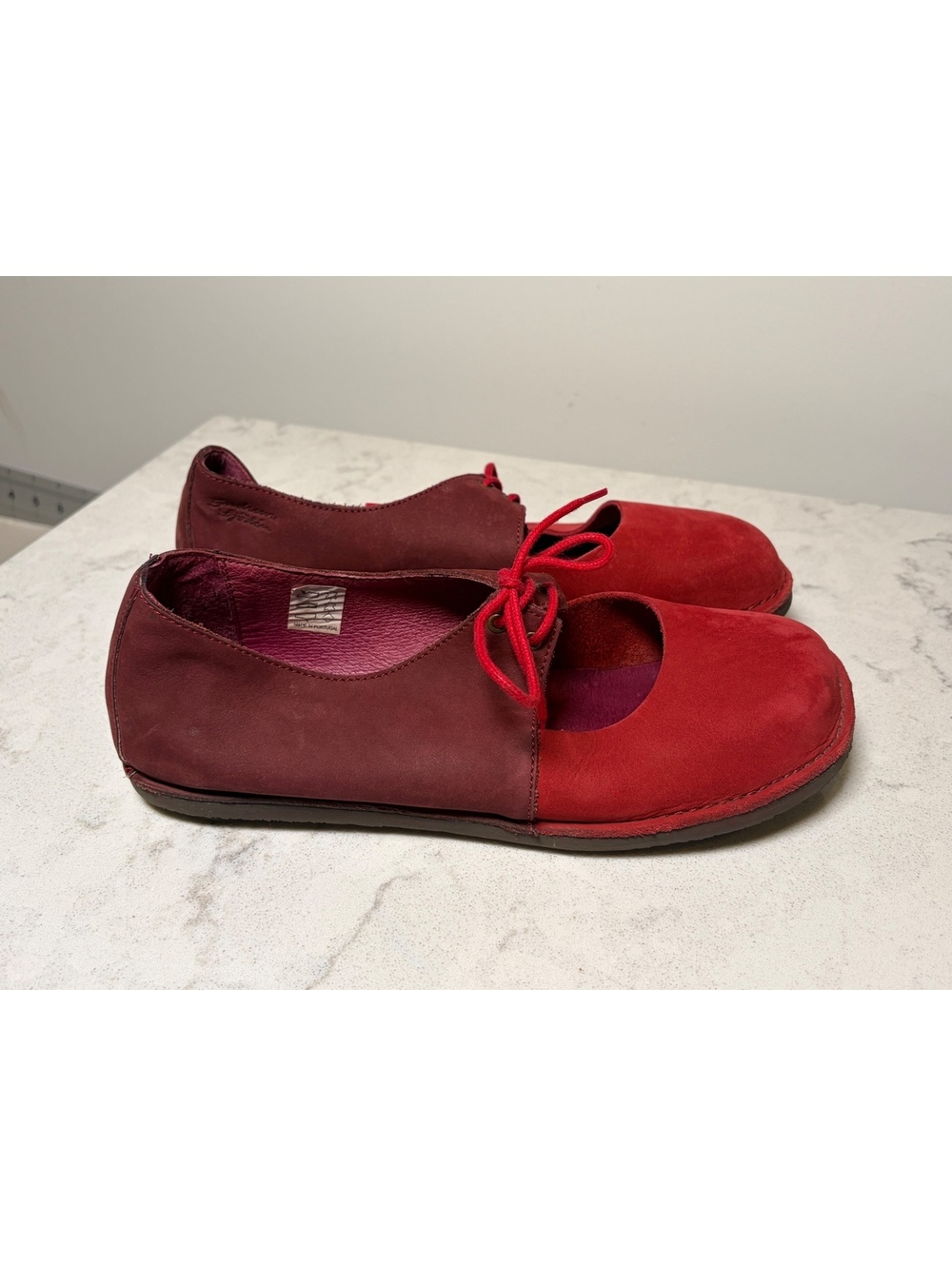 Gudrun Sjödén Red Burgundy Nubuck Lace Up Mary Jane Shoes EU 41 Portugal - Picture 3 of 7